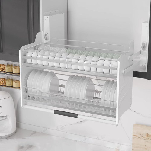 2-Tier Pull-Down Stainless Steel Dish Rack