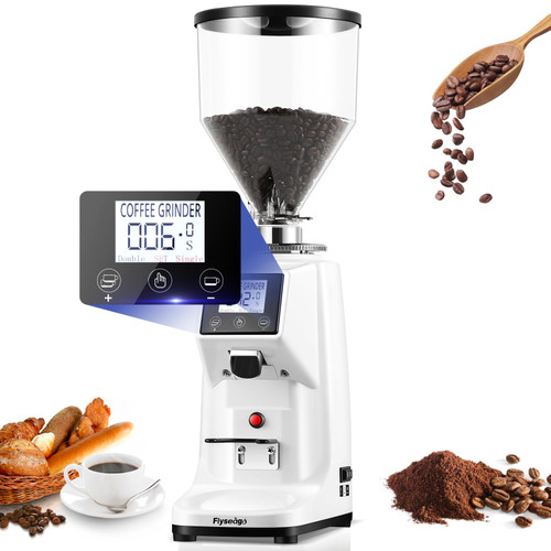 Electric Coffee Grinder, SS Flat Burr Touchscreen, White