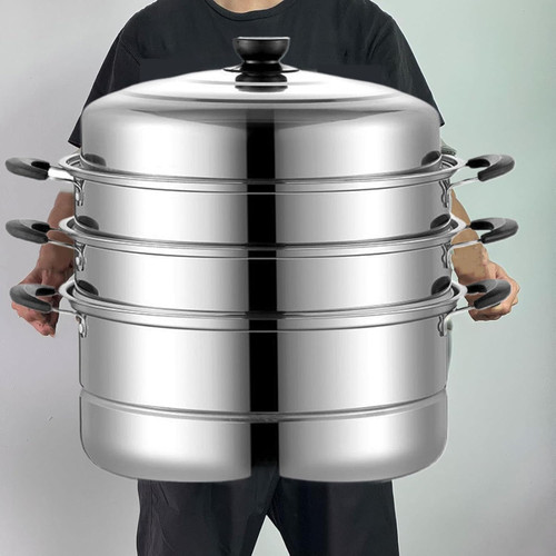 19inch Stainless Steel Steamer Pot,3-Tier Induction Steam Pots with Lid