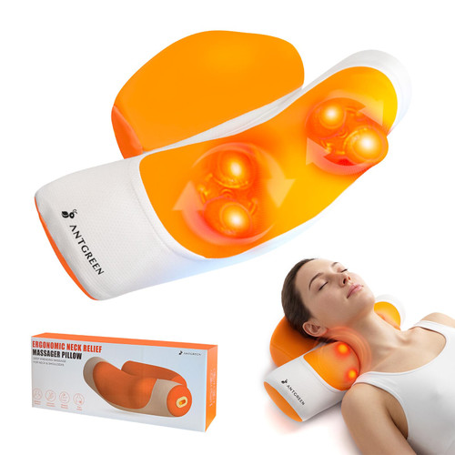 ANTGREEN 3-in-1 Neck Massager Pillow with Heat, Cordless Deep Tissue Neck & Shoulder Massager, Ergonomic Memory Foam Massage Pillow for Home, Office & Travel