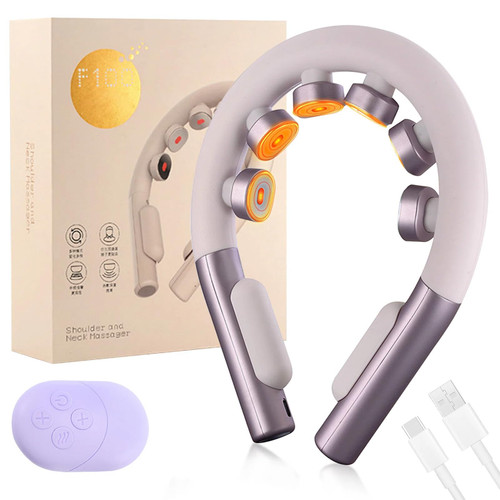 VERDORIA Neck Massager for Pain Relief Deep Tissue with Heat and 10 Massage Patterns & 16 Intensity Steps, Gift for Home or Travel, Purple