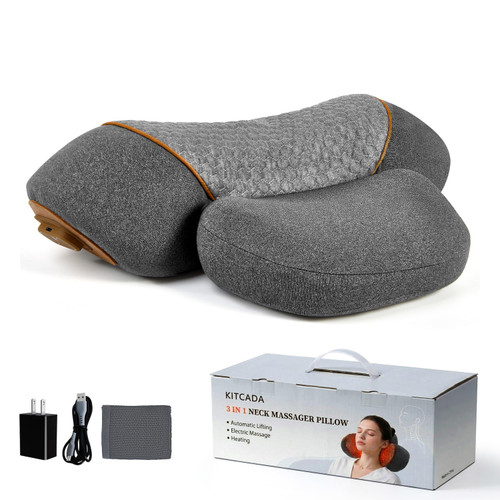 WALFITE 3-in-1 Neck Massager Pillow with Heating & Cervical Traction, Ergonomic Cervical Pillow for Neck Back Shoulder Pain Relief, Rechargeable Neck Pillow