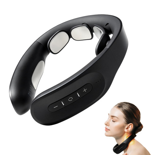 MYTREX Cordless Neck Massager with Heat，6 Model 16 Levels Electric Neck Massager for Pain Relieve，Portable Massager Neck Relaxer. (Black)