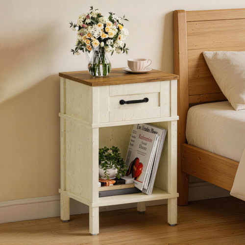 White Farmhouse Nightstands, Nightstand with Drawers, Small Bedside Table