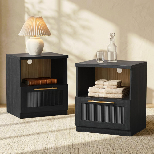 ModernMate Set of 2 Nightstands, 18.5" Modular Bedside Tables, Black