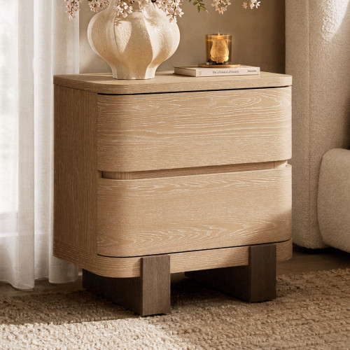 ModernMate Nightstand with 2 Drawers, 23.6" Large Bedside Table with Curved Front, Handle-Free Storage and Smooth Ball-Bearing Slides, End Table for Bedroom and Living Room