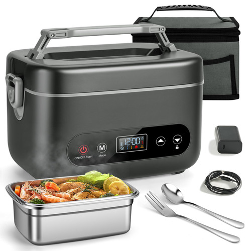 THZDMI Heated Lunch Box for Adults, 1.2L Self-Heating Food Warmer Dark Gray