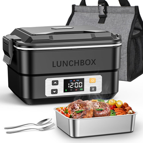 Chefeden Cordless Heated Lunch Box for Adults, 5.5-Cup, Smart Timer, Black