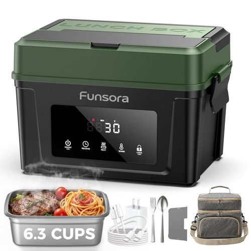 Cordless Heated Lunch Box, Rechargeable Electric Food Warmer with Timer