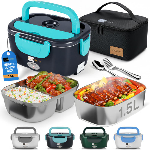 FORABEST Heated Lunch Box, 2 Trays Electric Lunch Box for Adults- Neon Blue