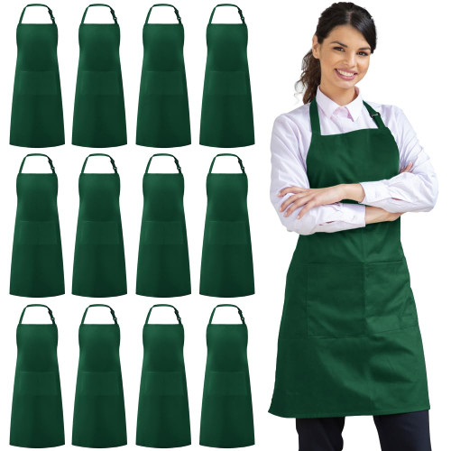 Syntus 12 Pack Apron with 2 Pockets Aprons for Men Women, Polyester, Green