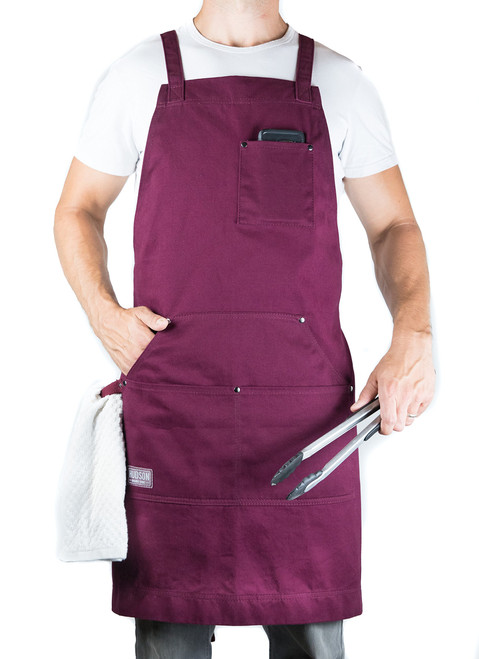 Hudson Durable Goods Professional Grade Chef Apron for Men and Women, 100% Cotton Work Apron for Kitchen, BBQ, and Grill with Large Pockets for Tools, Towel Loop, Crossback Design - One Size, Red
