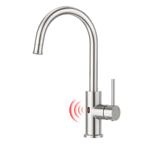 CREA Touchless Kitchen Faucet Infrared Sensor,2 Water Modes Motion Activated Bar Sink Faucets 1 Hole Single Handle 360° Swivel High Arc Brushed Nickel Stainless Steel