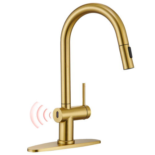 Touchless Kitchen Faucet, Brushed Gold Sink Faucet with Motion Sensor