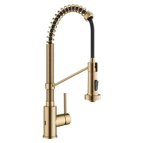 KRAUS Brushed Brass 18 in Touchless Pull Down Kitchen Faucet KSF-1610BB