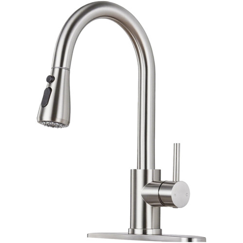 LUFG Brushed Nickel Kitchen Faucet with Pull Down Sprayer and Deck Plate