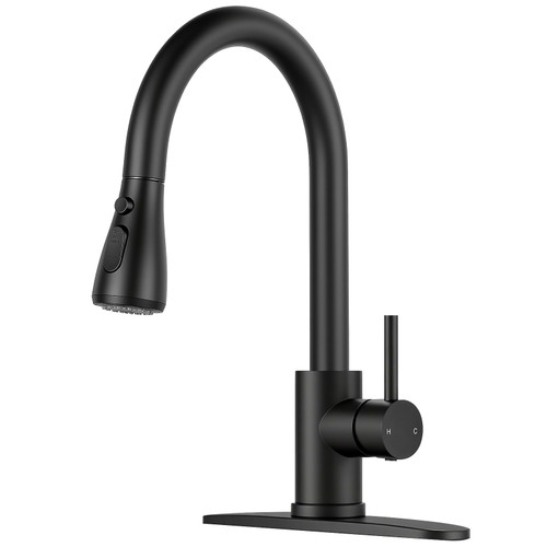 LUFG Matte Black Kitchen Faucet with Pull Down Sprayer and Deck Plate