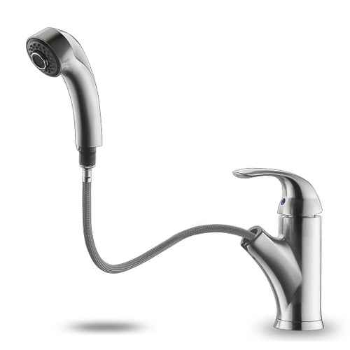 Kitchen Faucet with Sprayer, Brushed Nickel Kitchen Sink Faucet with Pull Out Sprayer, Single Handle 1 Hole Kitchen Faucets Solid Brass Commercial RV Kitchen Faucet 2 Modes & 150°Rotation & No Lead
