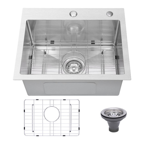 BELEEB Drop-in Kitchen Sink 20"x16" Single Bowl: 3D Micro-pebble Embossed