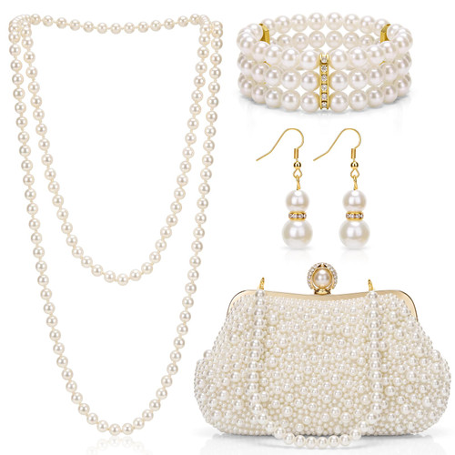 Tondiamo 4 Pcs Pearl Jewelry Set for Women, Tea Party, Christmas Stylish
