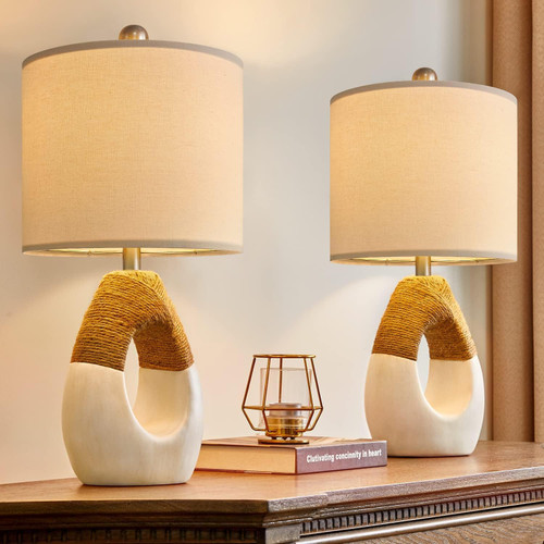 OYEARS 19'' Small Boho Table Lamps for Bedroom Set of 2 for Bedside