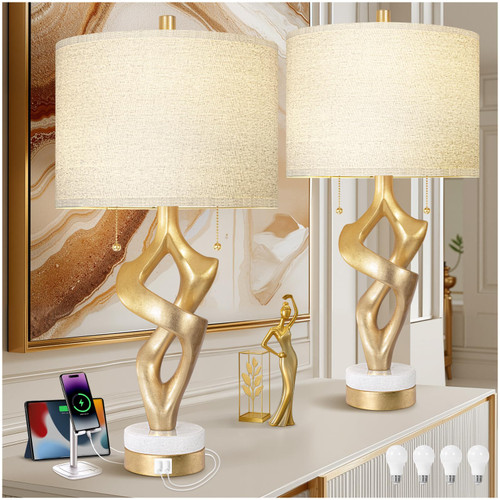 Scenekoy 26” Table Lamp Set of 2 with USB Ports for Bedroom Living Room
