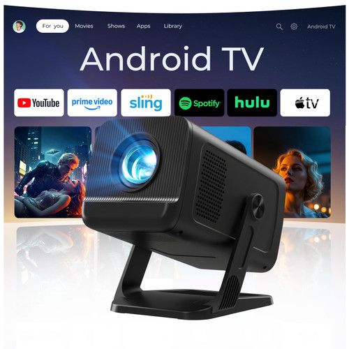 Built-in Apps 1080P 4K Support Mini Projector with Android 14, Phone Remote