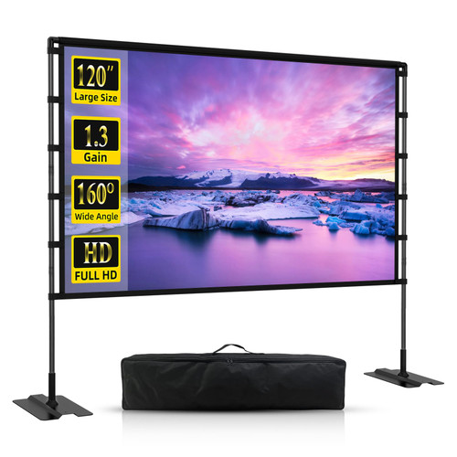 120" Portable Projector Screen Stand Front/Rear Indoor/Outdoor Quick Setup