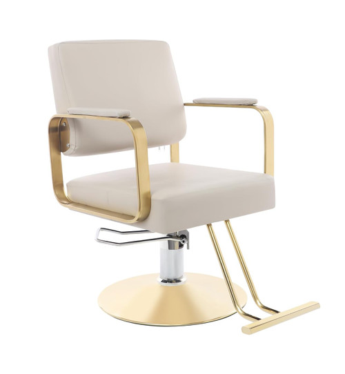 Marsyyds Barber Salon Chair for Hair Stylist, 440lbs Beauty Spa Hair Styling Salon Chair 360° Adjustable Multi-Function Shampoo Salon Armchair w/Footrest for Hair Salons & Spas (Beige+Gold)