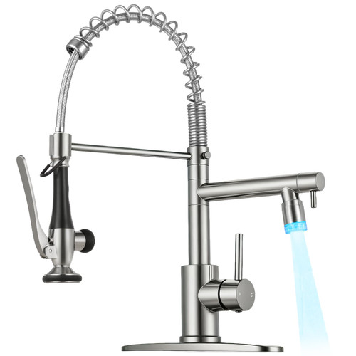 RNDIOZD LED Kitchen Faucet with Pull Down Sprayer, 2-Spout, Brushed Nickel