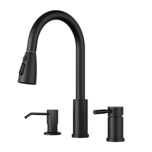 WOWOW 3 Hole Kitchen Faucet with Soap Dispenser and Separate Handle