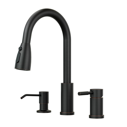 WOWOW 3 Hole Kitchen Faucet with Soap Dispenser and Separate Handle