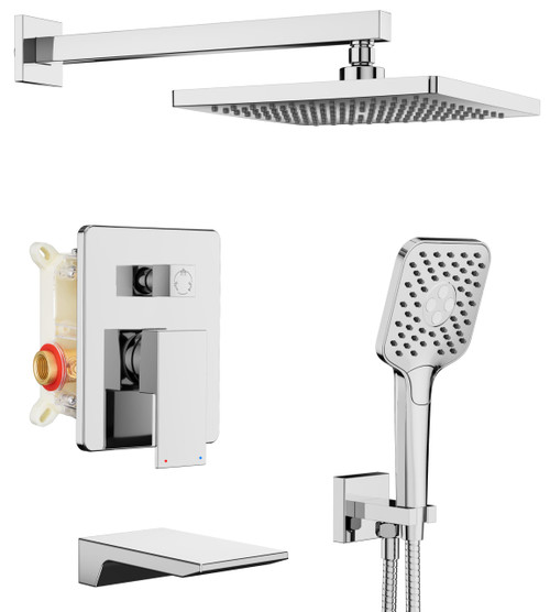 Gabrylly Shower Faucet Set with Tub Spout, 10" Shower Head，Chrome