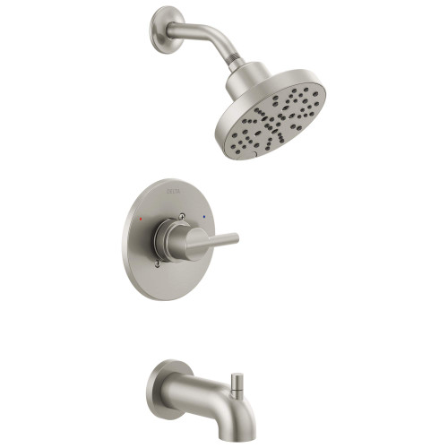 Delta Nicoli 14 Series H2Okinetic Bathtub and Shower Faucet Set, Brushed Nickel Shower Head and Handle Set, Valve Trim Kit, Stainless 144749-SS (Valve Included)
