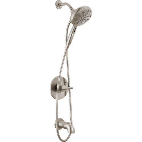 Delta Nicoli 14 Series Brushed Nickel Bathtub Shower Faucet Set with Handheld Shower Head, Valve Trim Kit, Stainless 144749-SS-HS (Valve Included)