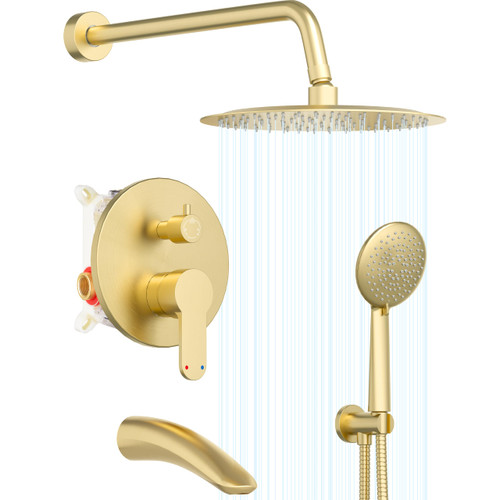 Gabrylly Shower System with Tub Spout,10" Shower Faucet Set,Brushed Gold