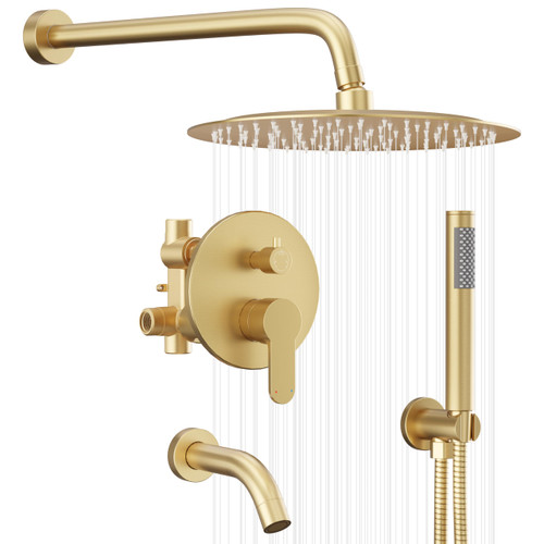 HomGoo Brushed Gold Shower System with Tub Spout with 10" Rain Shower Head
