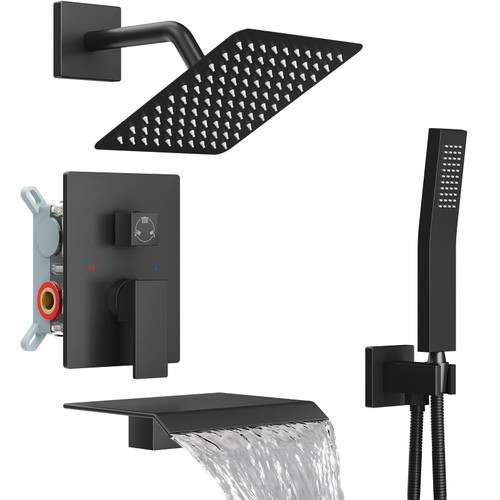 Midanya Shower System with Tub Spout,8 Inch Shower Head,Matte Black