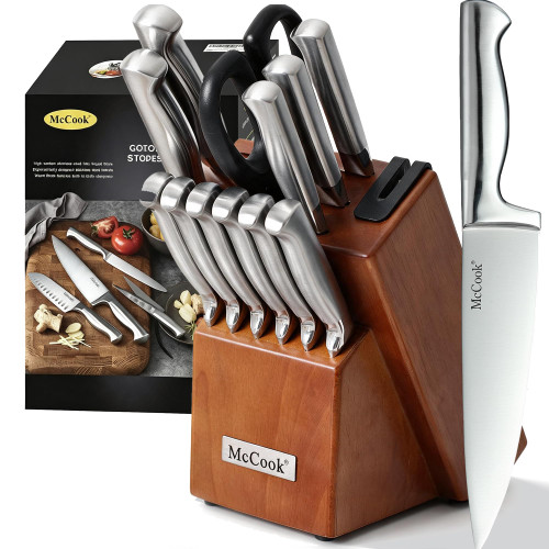 McCook Kitchen Knife Set 15PC Knife Block Set w Built-in Sharpener