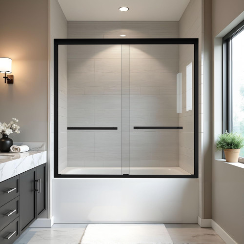 BoBliss Bathtub Sliding Shower Door 56-60" W x 58" H, Matte Black