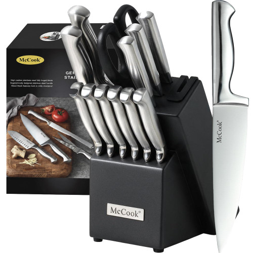 McCook Knife Set Sharp Kitchen Knife Block Set w Built-in Sharpener