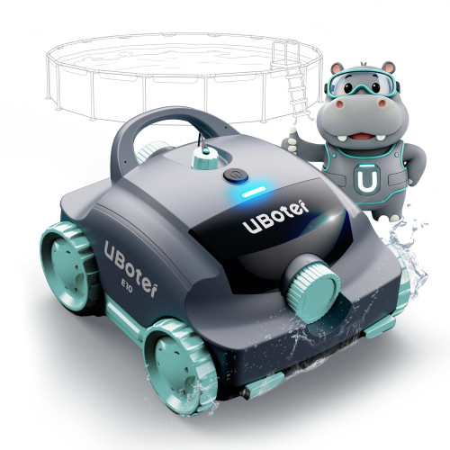 Pool Vacuum Robot UBoter E10, Dual Particle Filtration, Edge Corner Deep Scrub, 120–150 Mins Runtime, Auto Edge Parking, Leak Proof Bin, for Flat Base Above Ground Pools Max 860 Sq.Ft