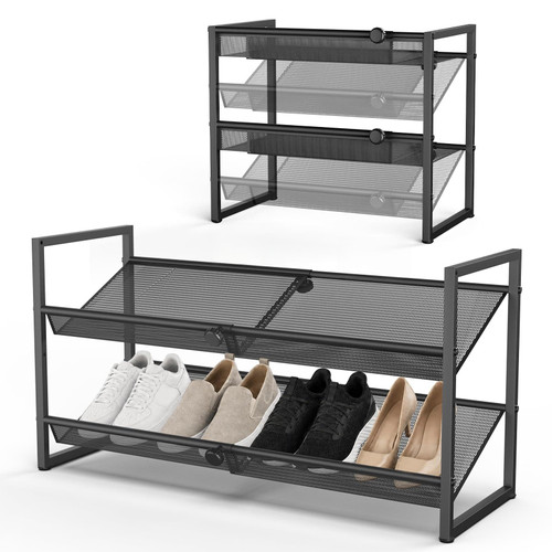 Goiiort 2-Tier Expandable Shoe Rack for Closet, Entryway & Garage, Black
