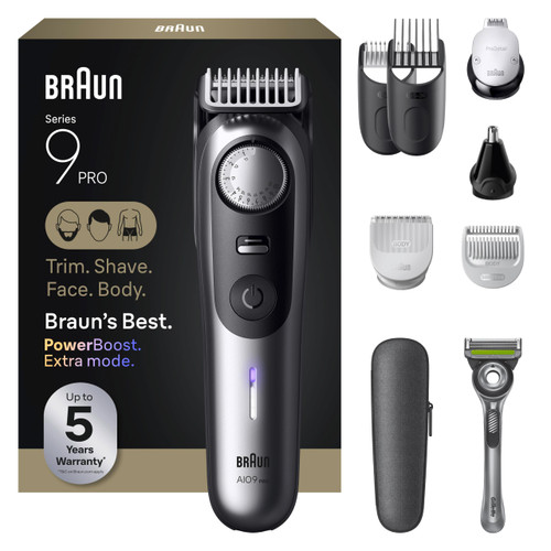 Braun All-in-One Series 9 PRO Men's Electric Beard Trimmer, Hair Clipper, Shaver & Razor for Face, Hair & Body, AIO 9550 with Gillette Labs Razor, Cordless