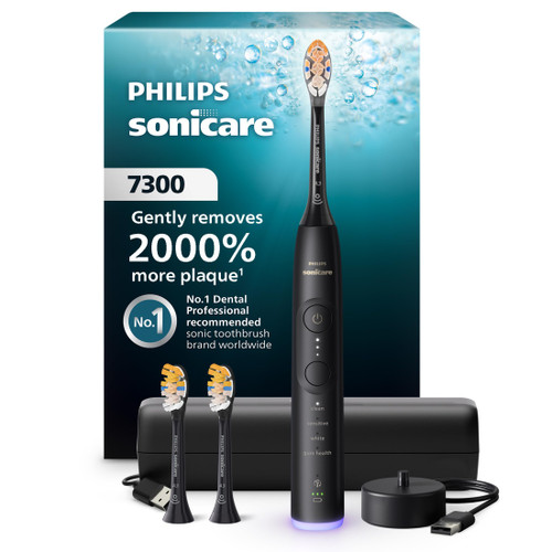 Philips Sonicare 7300 Rechargeable Electric Toothbrush, 3 Brush Head, Black