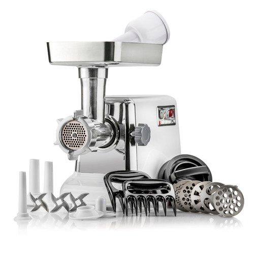 STX International Turboforce 3000 Series 5-in-1 Electric Meat Grinder | 3000W Max | 3-Speed | Size #12 | 5 Grinding Plates | 3 Stainless Steel Blades | Sausage Stuffer | Kubbe Maker & More Included