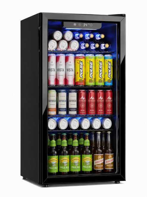 Icyglee 126 Can Beverage Refrigerator, 3.2 Cu.Ft Mini Fridge, Glass Door
