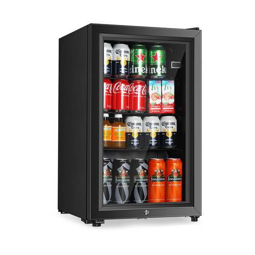 HAILANG Beverage Refrigerator, 2.3 Cu.Ft, Mini Fridge with Glass Door for Soda Beer, Freestanding Beverage Cooler for Office, Bar, Adjustable Shelving&Adjustable Foot