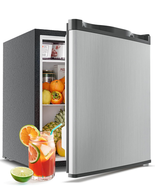 Feelfunn Mini Fridge with Freezer, 1.7 Cu.Ft Small Refrigerator, Silver