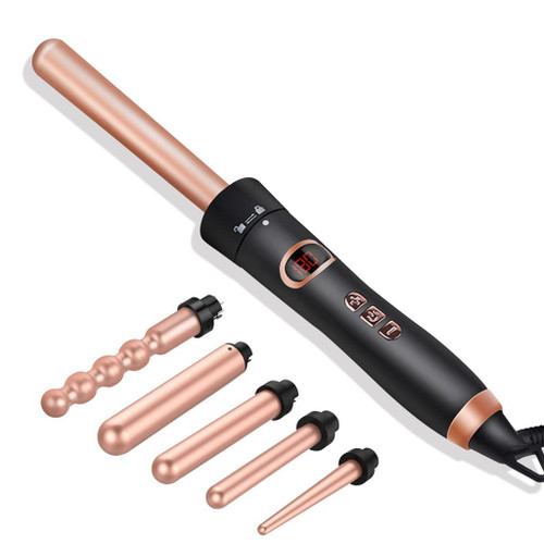 QOPCBCGN 5 in 1 Curling Iron Professional Hair Curler Wand Set with 5/3P Interchangeable Corrugation for Styler Ceramic Barrel
